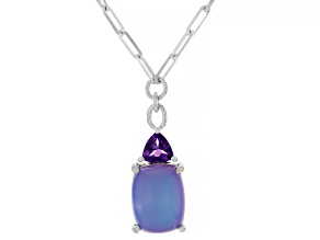 Aurora Moonstone Rhodium Over Sterling Silver Pendant with Chain 0.18ctw