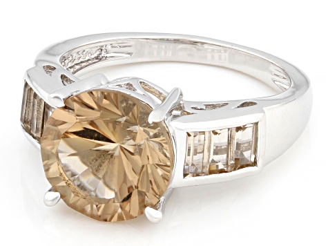 Champagne Quartz Rhodium Over Sterling Silver Ring 3.39ctw