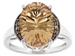 Champagne Quartz Rhodium Over Sterling Silver Ring 4.65ctw