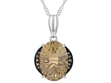 Picture of Champagne Quartz Rhodium Over Sterling Silver Pendant with Chain 4.52ctw