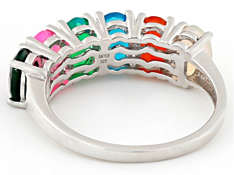 Multi-Color Ethiopian Opal Rhodium Over Sterling Silver Ring