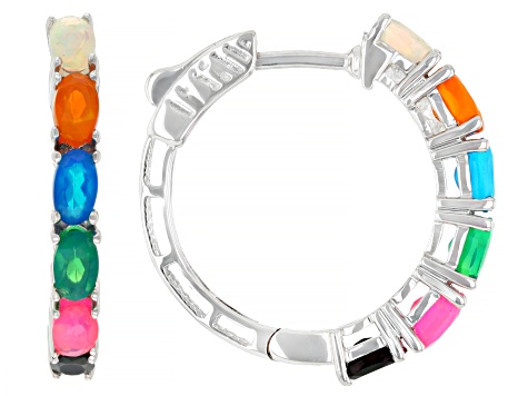 Ethiopian Opal Rhodium Over Sterling Silver Hoop Earrings 1.53ctw
