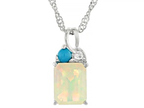 White Ethiopian Opal Rhodium Over Sterling Silver Pendant with Chain 1.37ctw