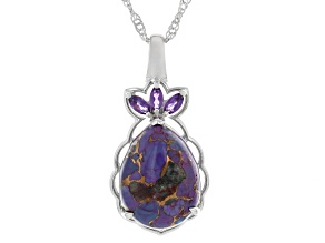 Purple Composite Turquoise Rhodium Over Sterling Silver Pendant with Chain 0.21ctw