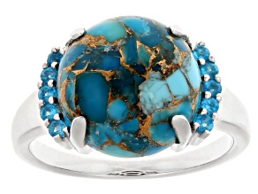Blue Composite Turquoise Rhodium Over Sterling Silver Ring 0.16ctw