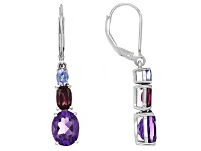 Purple Amethyst Rhodium Over Sterling Silver Earrings 4.24ctw