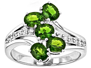 Chrome Diopside With White Zircon Rhodium Over Sterling Silver Ring