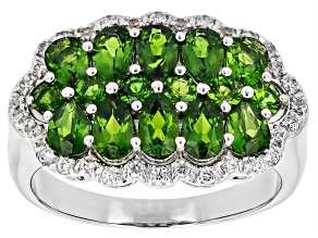 Chrome Diopside With White Zircon Rhodium Over Sterling Silver Ring