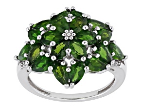 Green Chrome Diopside with White Zircon Rhodium Over Silver Ring 3.83Ctw
