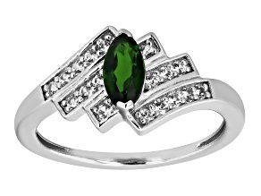 Green Chrome Diopside with White Zircon Rhodium Over Sterling Silver Ring 0.77ctw