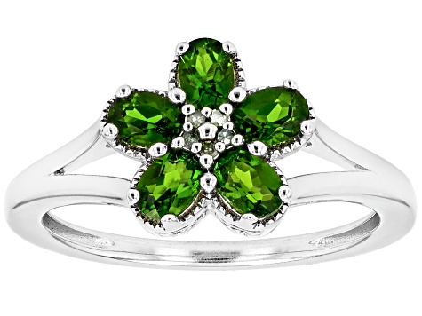 Chrome Diopside With Green Diamond Rhodium Over Sterling Silver Ring