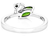 Chrome Diopside With Green Diamond Accent Rhodium Over Silver Swan Ring