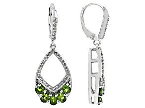 Green Chrome Diopside with white Zircon Rhodium Over Sterling Silver Dangle Earrings 2.55ctw