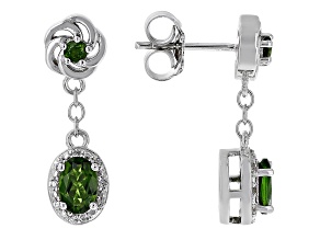 Green Chrome Diopside with Zircon Rhodium Over Silver Dangle Earrings 1.06ctw
