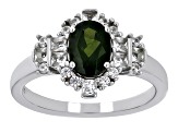 Green Chrome Diopside with White Topaz & White Zircon Rhodium Over Silver Ring 1.72ctw