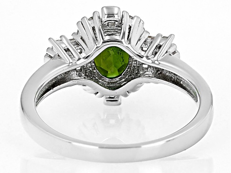 Green Chrome Diopside with White Topaz & White Zircon Rhodium Over Silver Ring 1.72ctw