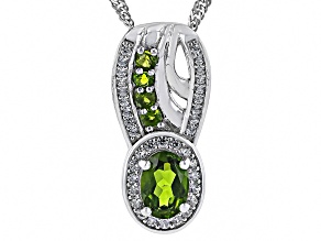 Green Chrome Diopside with White Zircon Rhodium Over Sterling Silver Pendant with Chain 1.16ctw