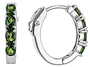 Green Chrome Diopside Rhodium Over Sterling Silver Hoop Earrings 1.47ctw