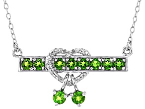 Chrome Diopside With White Diamond Rhodium Over Silver Heart Necklace