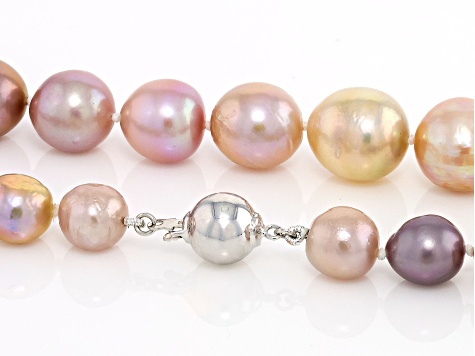 Multi-Color Cultured Freshwater Pearl Rhodium Over Sterling Silver 24 Inch Necklace 55.25Ctw