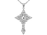 White Cubic Zirconia White Silver Cross Pendant with Chain 1.20Ctw