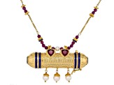 Ruby and Fresh Water Pearl 18k Yellow Gold Over Silver Indian Prayer Locket Necklace 13.30Ctw