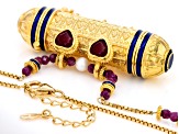 Ruby and Fresh Water Pearl 18k Yellow Gold Over Silver Indian Prayer Locket Necklace 13.30Ctw