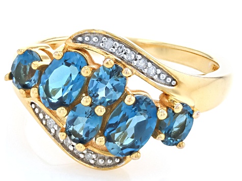 London Blue Topaz and White Diamond 3K Yellow Gold Ring 1.60Ctw