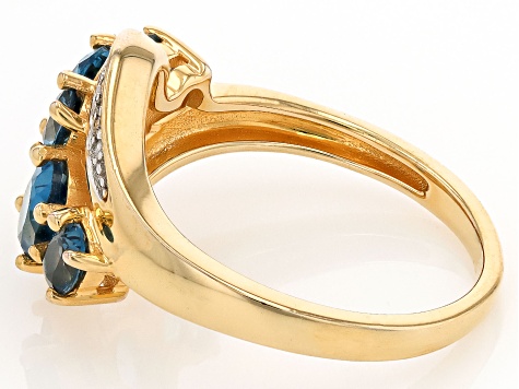 London Blue Topaz and White Diamond 3K Yellow Gold Ring 1.60Ctw