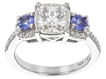 Picture of Moissanite and Tanzanite White Silver Ring 2.98Ctw