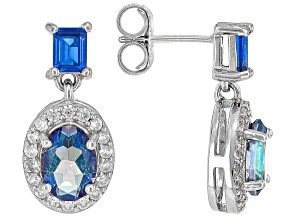 Blue Petalite with White Zircon and Blue Spinel Sterling Silver Earrings 1.77Ctw