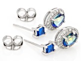 Blue Petalite with White Zircon and Blue Spinel Sterling Silver Earrings 1.77Ctw