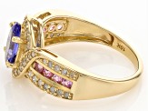 Blue Tanzanite and Pink Spinel with White Diamond 10k Yellow Gold Ring 1.55ctw