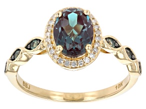 Blue Lab Created Alexandrite with Orissa Alexandrite and White Diamond 10k Yellow Gold Ring 1.43Ctw