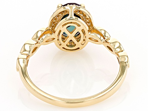 Blue Lab Created Alexandrite with Orissa Alexandrite and White Diamond 10k Yellow Gold Ring 1.43Ctw