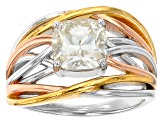 Moissanite Platineve with 14k Yellow Gold and Rose Gold Over Silver crossover Ring 1.80ct DEW