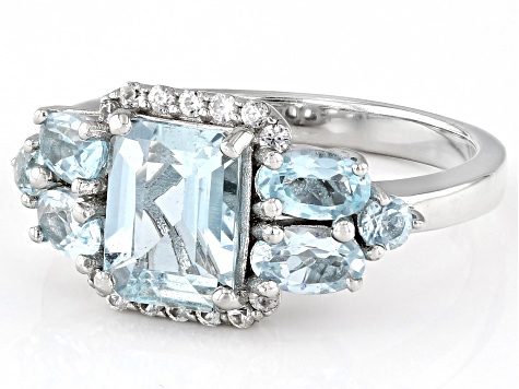 Blue Aquamarine Rhodium Over Sterling Silver Ring 2.35ctw