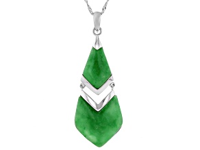 Jadeite Rhodium Over Sterling Silver Dangle Pendant with Chain 16.14Ctw