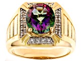 Mystic Topaz and White Topaz 18K Yellow Gold Over Silver Men's Ring 5.20Ctw