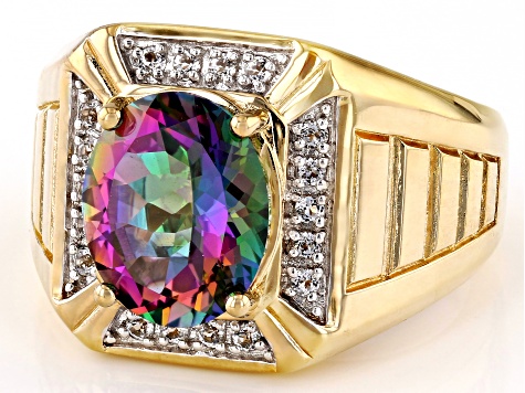 Mystic Topaz and White Topaz 18K Yellow Gold Over Silver Men's Ring 5.20Ctw