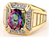 Mystic Topaz and White Topaz 18K Yellow Gold Over Silver Men's Ring 5.20Ctw