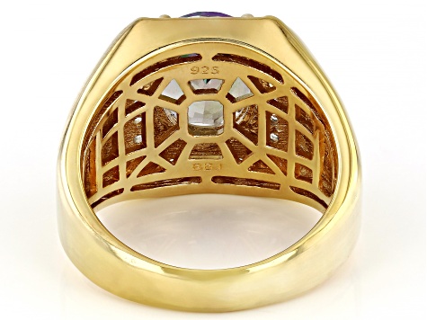 Mystic Topaz and White Topaz 18K Yellow Gold Over Silver Men's Ring 5.20Ctw