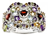 Multi-Gemstone Rhodium Over Sterling Silver Band Ring 3.28ctw