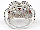 Multi-Gemstone Rhodium Over Sterling Silver Band Ring 3.28ctw