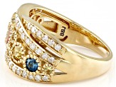 Multi-Color Sapphire and White Diamond 14k Yellow Gold Crossover Band Ring 1.17Ctw