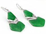 Green Jadeite White Silver Dangle Earring 32.30Ctw