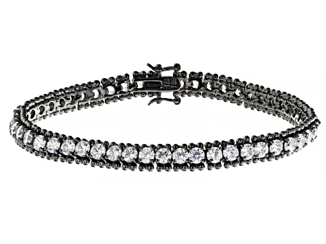 White Cubic Zirconia Black Silver Bracelet 14.32Ctw