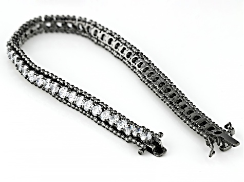 White Cubic Zirconia Black Silver Bracelet 14.32Ctw