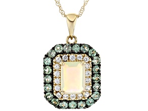 Alexandrite with Opal and White Zircon 10K Yellow Gold Pendant with Chain 1.77Ctw