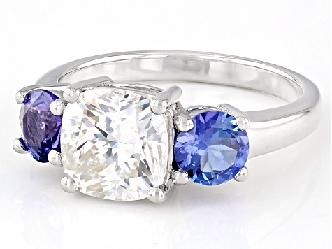 Moissanite Fire(R) and Tanzanite Platineve Ring 2.84Ctw